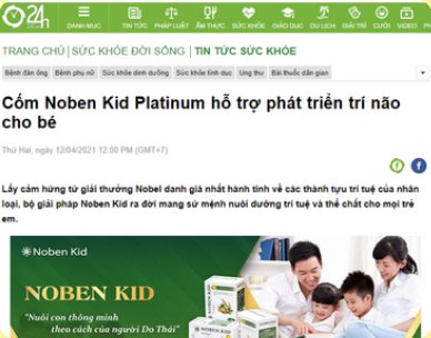 Review cốm trí não Noben Kid Platinum từ báo 24h