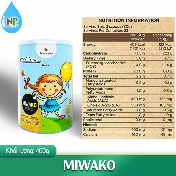 Bảng dinh dưỡng sữa thực vật hữu cơ Miwako Malaysia